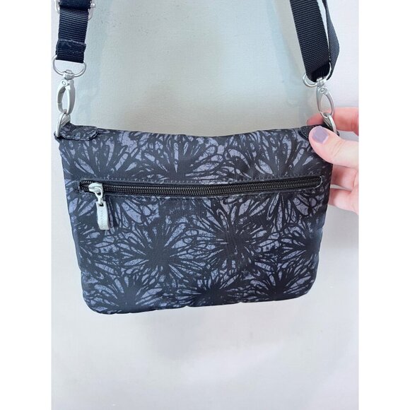 Baggallini Black & Gray Floral Crossbody Bag With Multiple Zipper Compartments - Picture 9 of 10